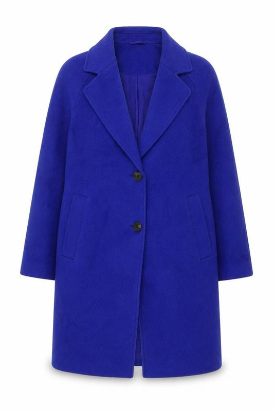 Marks and Spencer Women Blue Size 14 Overcoat Mid-Length Wool Blend Classic Style
