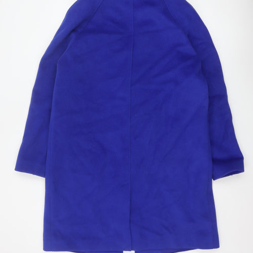 Marks and Spencer Women Blue Size 14 Overcoat Mid-Length Wool Blend Classic Style