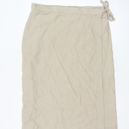 Marks and Spencer Women Beige Linen Blend Wrap Midi Skirt Size 18