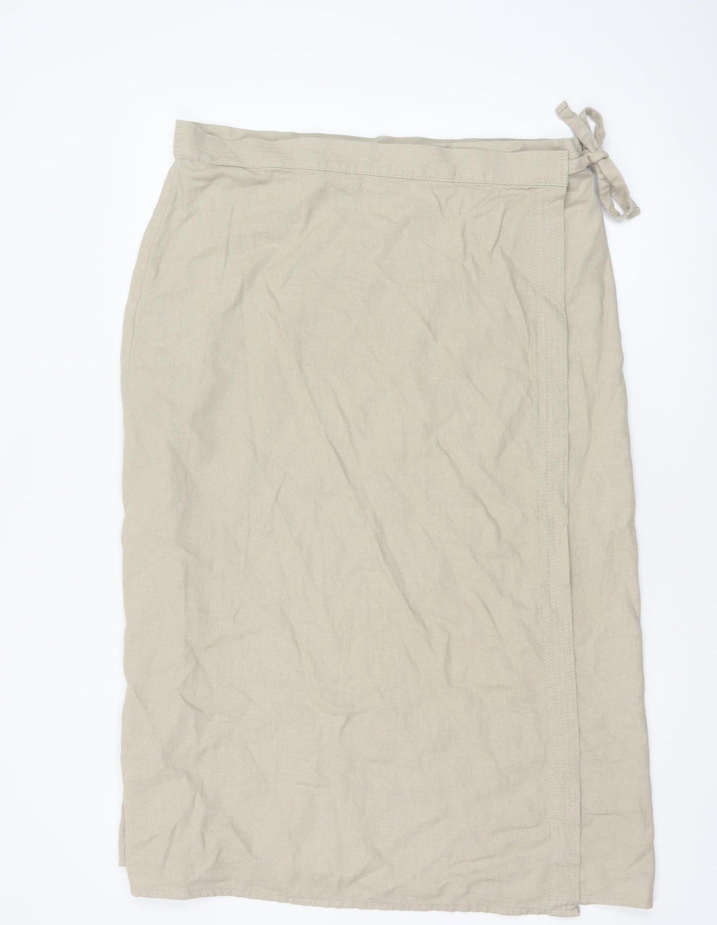 Marks and Spencer Women Beige Linen Blend Wrap Midi Skirt Size 18