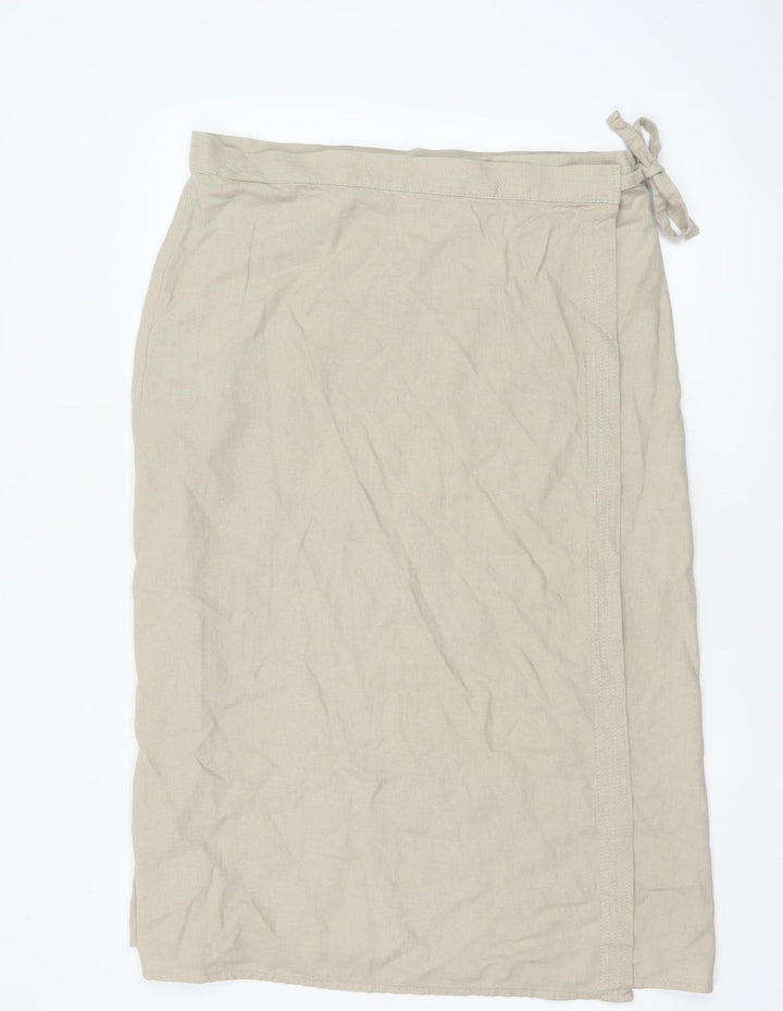 Marks and Spencer Women Beige Linen Blend Wrap Midi Skirt Size 18