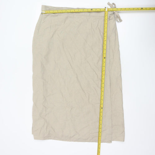 Marks and Spencer Women Beige Linen Blend Wrap Midi Skirt Size 18
