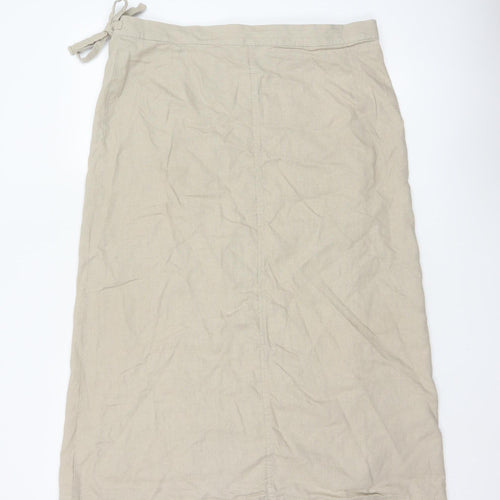 Marks and Spencer Women Beige Linen Blend Wrap Midi Skirt Size 18