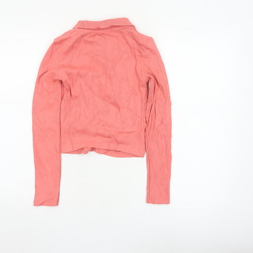 Zara Women Pink Cropped Button-Up Collared Top Long Sleeve S