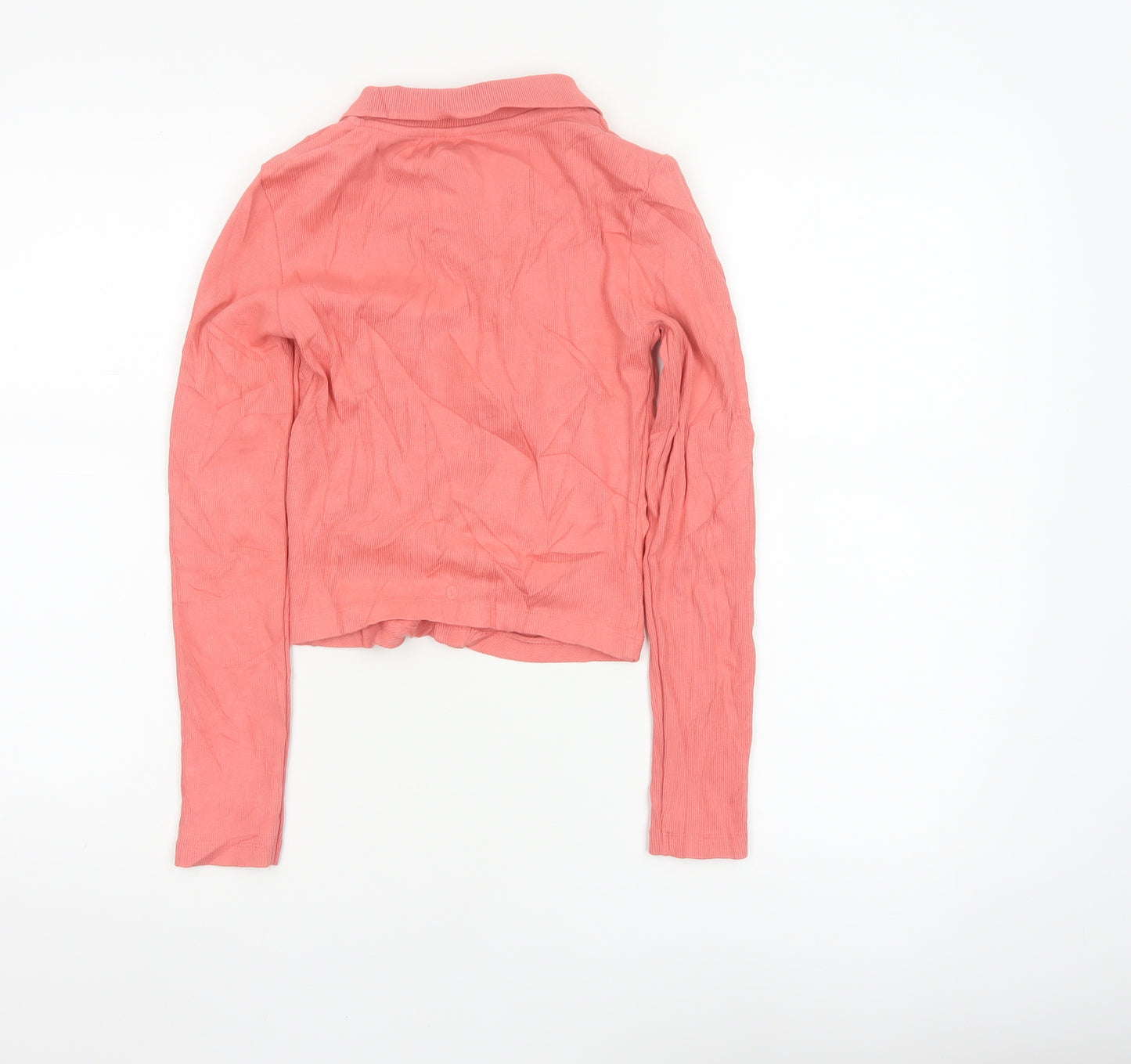 Zara Women Pink Cropped Button-Up Collared Top Long Sleeve S