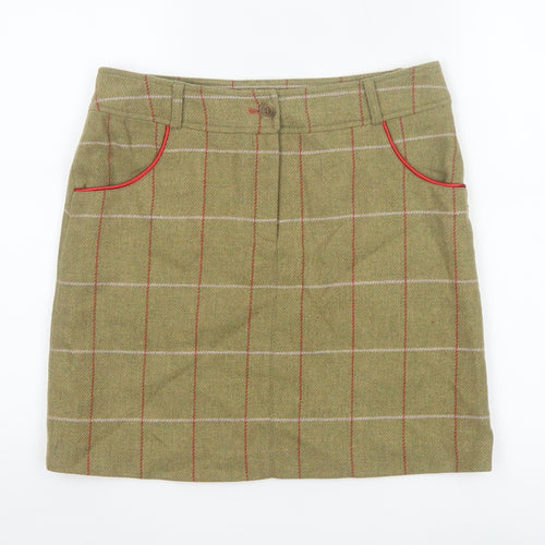 Alan Paine Women's Beige Wool Mini Skirt Size 10 Checked Country Style