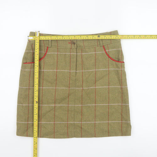 Alan Paine Women's Beige Wool Mini Skirt Size 10 Checked Country Style
