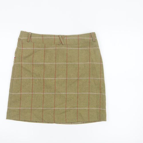 Alan Paine Women's Beige Wool Mini Skirt Size 10 Checked Country Style