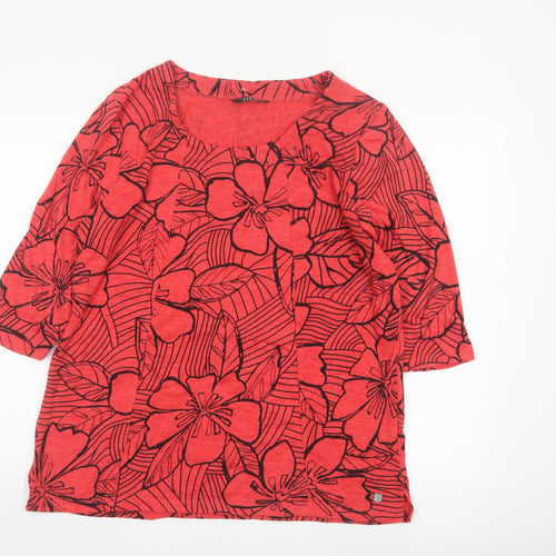 TIGI Womens Red Floral 3/4 Sleeve Tunic Top Size 14/16