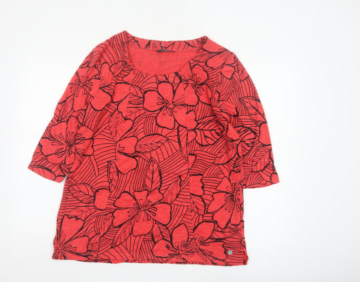 TIGI Womens Red Floral 3/4 Sleeve Tunic Top Size 14/16