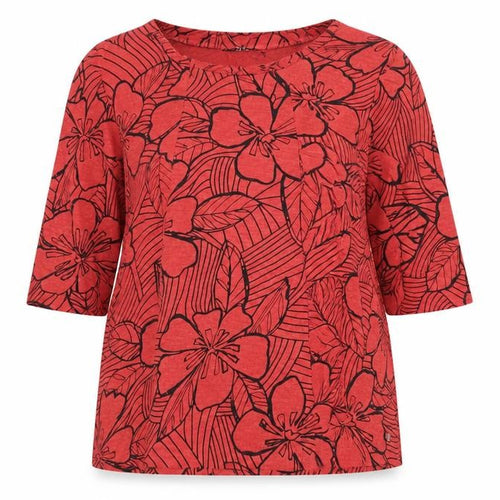 TIGI Womens Red Floral 3/4 Sleeve Tunic Top Size 14/16