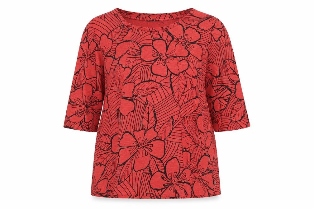 TIGI Womens Red Floral 3/4 Sleeve Tunic Top Size 14/16