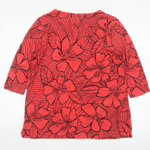 TIGI Womens Red Floral 3/4 Sleeve Tunic Top Size 14/16