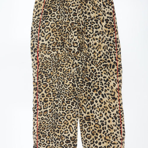 Topshop Women Leopard Print Beige Trousers Size 8 Polyester Jogger Pants