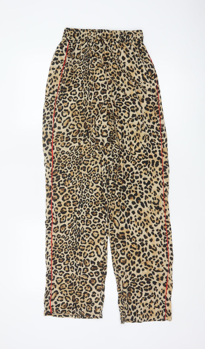 Topshop Women Leopard Print Beige Trousers Size 8 Polyester Jogger Pants