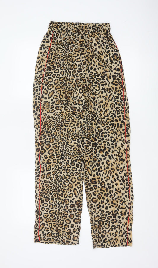 Topshop Women Leopard Print Beige Trousers Size 8 Polyester Jogger Pants