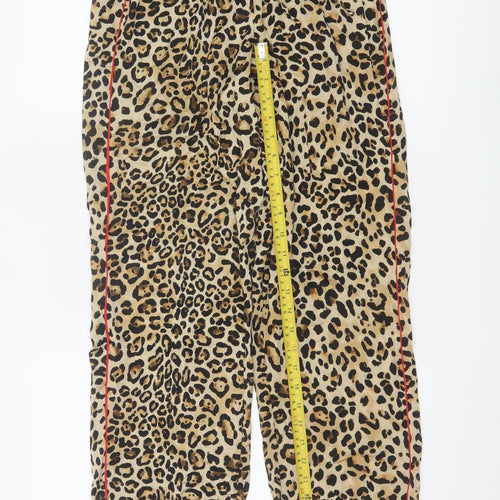Topshop Women Leopard Print Beige Trousers Size 8 Polyester Jogger Pants