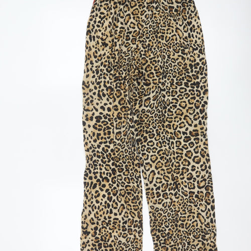 Topshop Women Leopard Print Beige Trousers Size 8 Polyester Jogger Pants