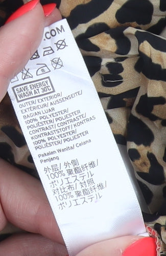 Topshop Women Leopard Print Beige Trousers Size 8 Polyester Jogger Pants