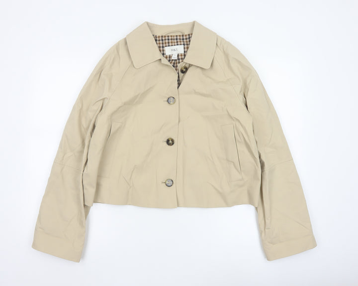 Marks and Spencer Women Beige Size 14 Short Cotton Jacket