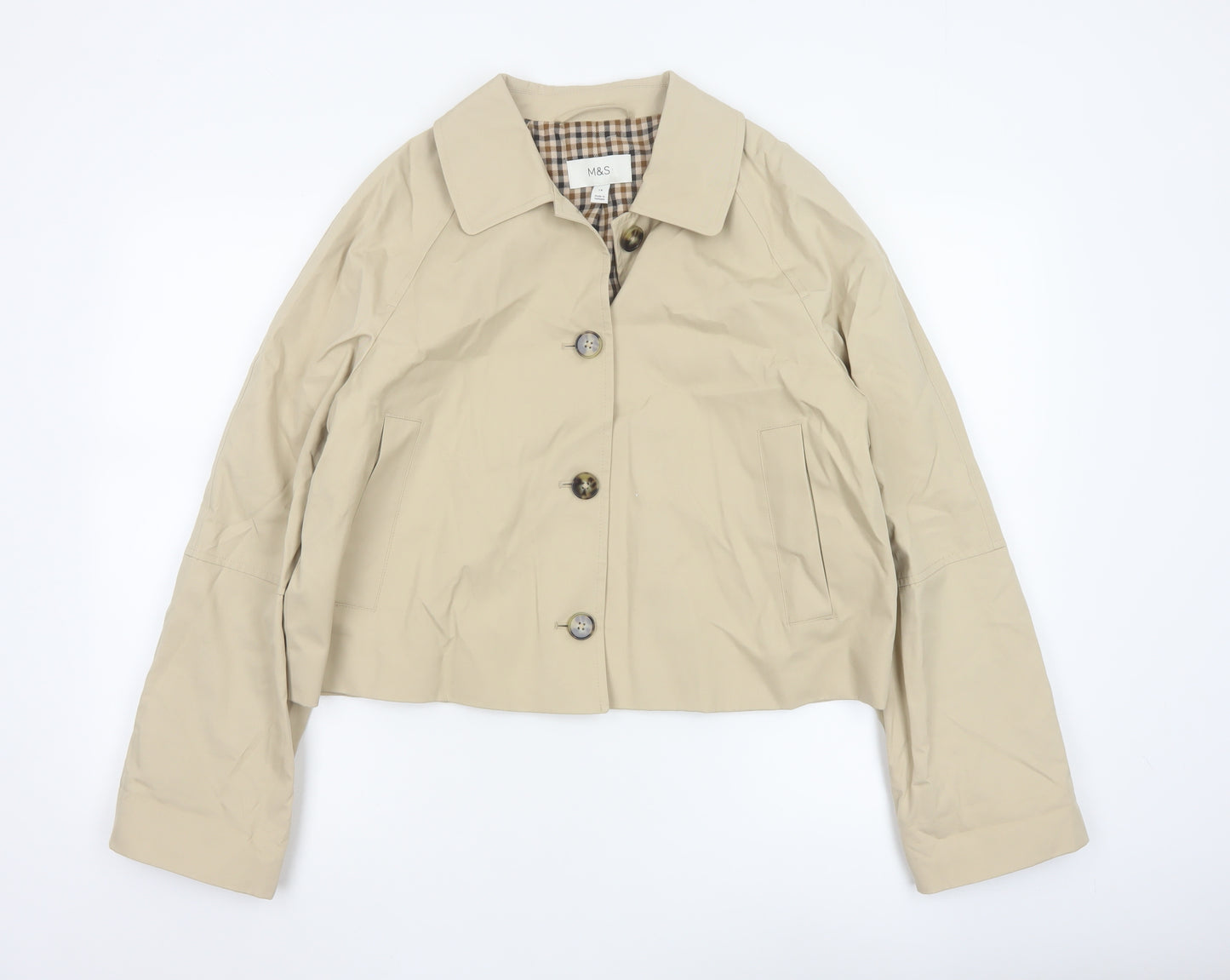 Marks and Spencer Women Beige Size 14 Short Cotton Jacket