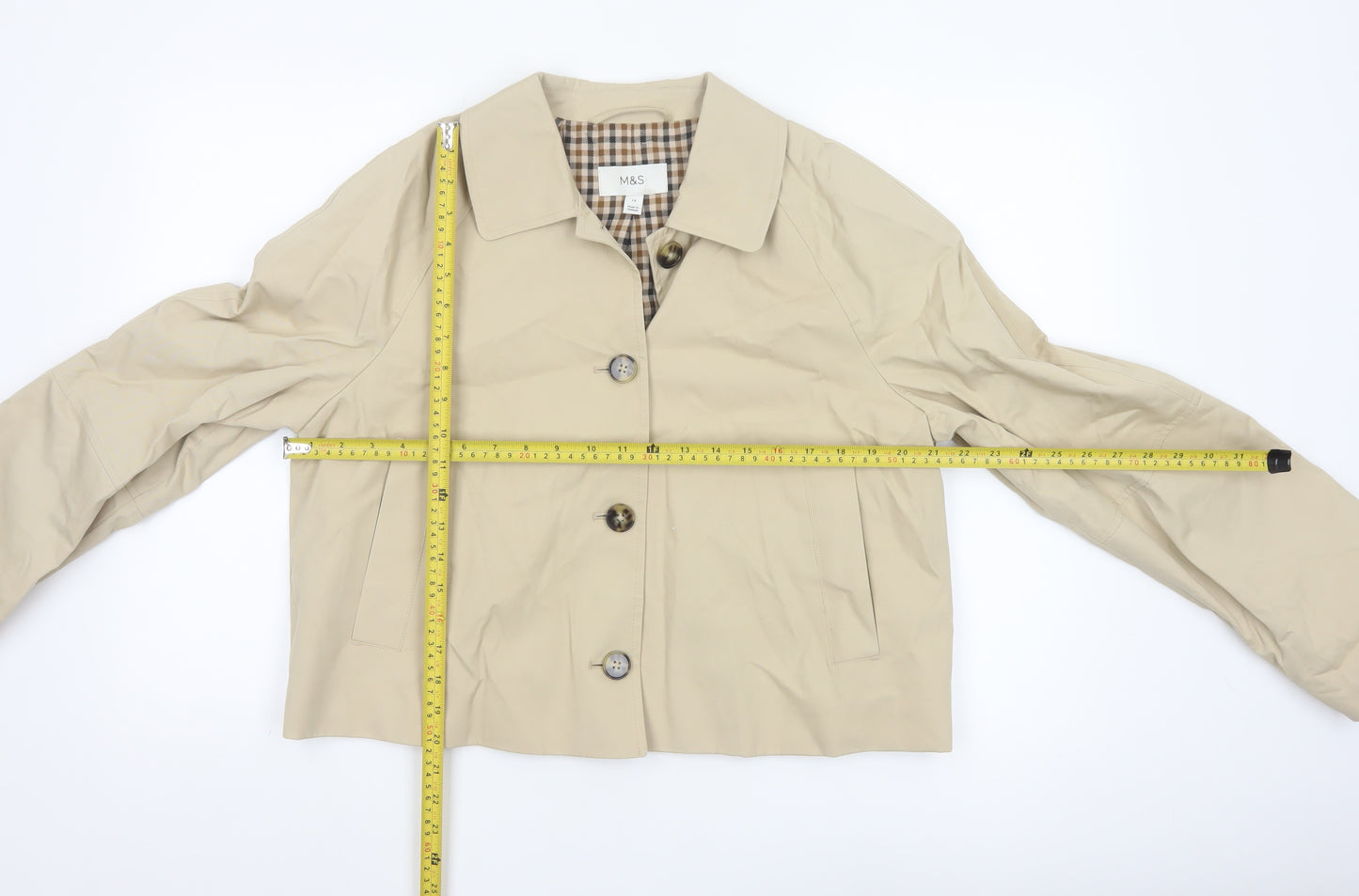 Marks and Spencer Women Beige Size 14 Short Cotton Jacket