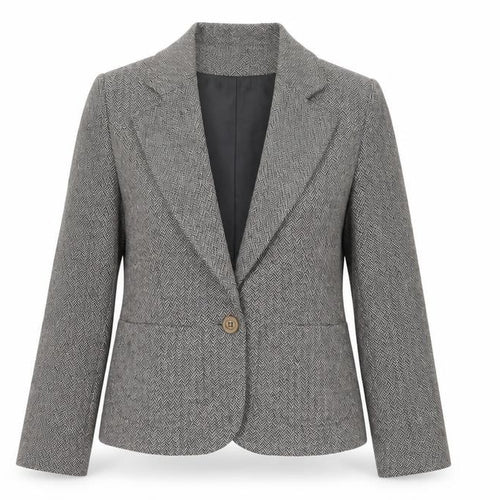 Warehouse Women’s Grey Herringbone Wool Blend Tailored Blazer UK 10
