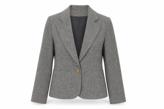 Warehouse Women’s Grey Herringbone Wool Blend Tailored Blazer UK 10