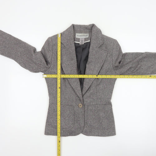 Warehouse Women’s Grey Herringbone Wool Blend Tailored Blazer UK 10