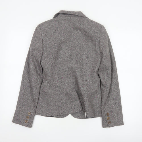 Warehouse Women’s Grey Herringbone Wool Blend Tailored Blazer UK 10