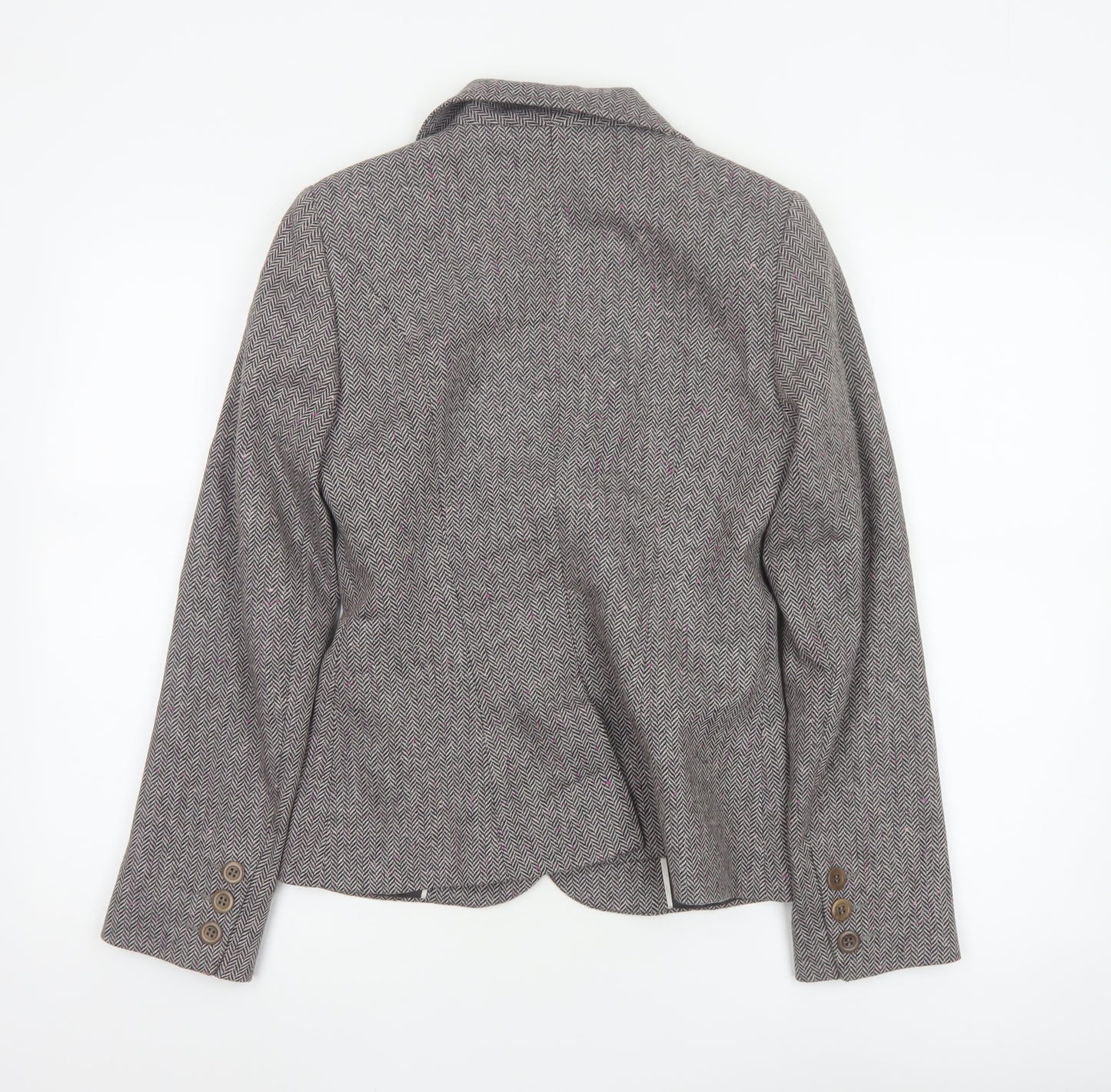 Warehouse Women’s Grey Herringbone Wool Blend Tailored Blazer UK 10