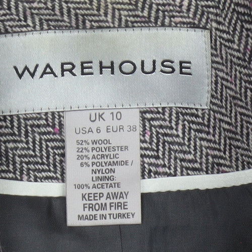 Warehouse Women’s Grey Herringbone Wool Blend Tailored Blazer UK 10