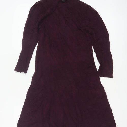 Miss Selfridge Women’s Purple Knit Fit & Flare Long Sleeve Mini Dress UK 12