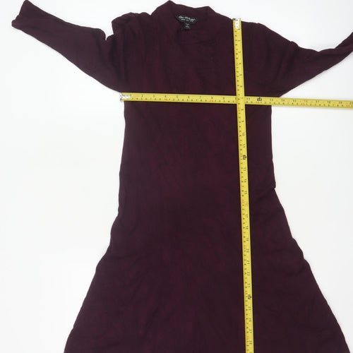 Miss Selfridge Women’s Purple Knit Fit & Flare Long Sleeve Mini Dress UK 12