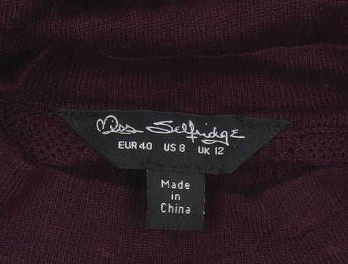Miss Selfridge Women’s Purple Knit Fit & Flare Long Sleeve Mini Dress UK 12