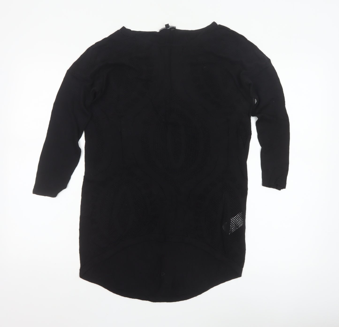 Warehouse Women’s Black Tunic Blouse Size 8 Viscose Crochet 3/4 Sleeve