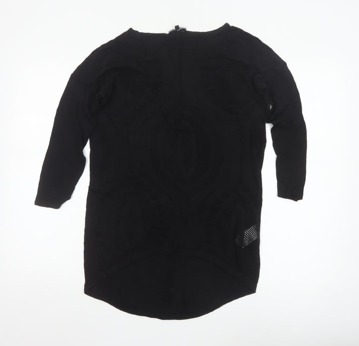 Warehouse Women’s Black Tunic Blouse Size 8 Viscose Crochet 3/4 Sleeve