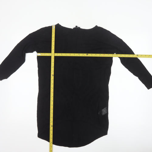Warehouse Women’s Black Tunic Blouse Size 8 Viscose Crochet 3/4 Sleeve