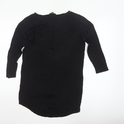 Warehouse Women’s Black Tunic Blouse Size 8 Viscose Crochet 3/4 Sleeve