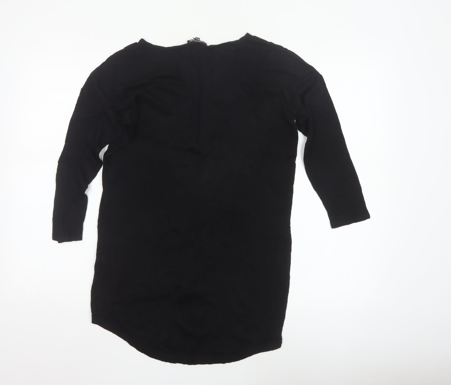 Warehouse Women’s Black Tunic Blouse Size 8 Viscose Crochet 3/4 Sleeve