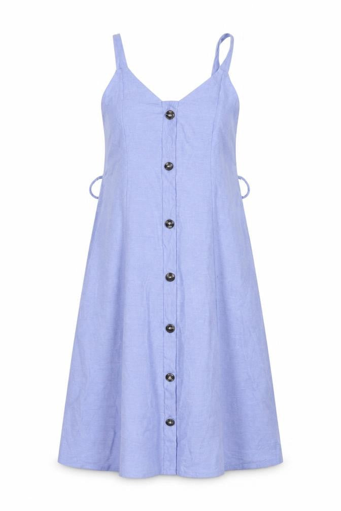 Front view of ASOS Women Blue, size 8, Sleeveless Button Slip Dress