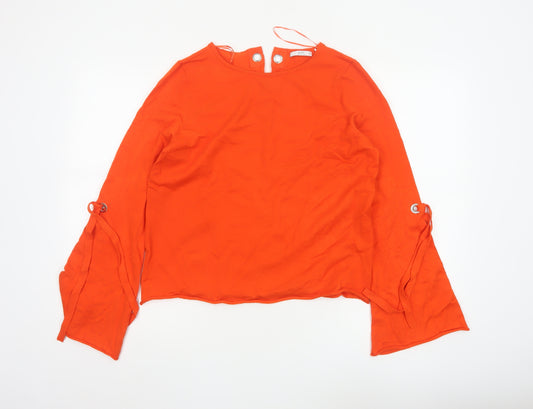 edc Women’s Orange Flared Sleeve Knit Pullover Jumper M