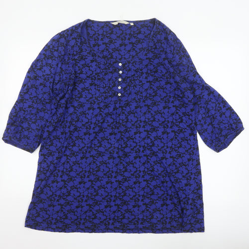 Debenhams Womens Blue Floral 3/4 Sleeve Tunic Top Size 18 Cotton