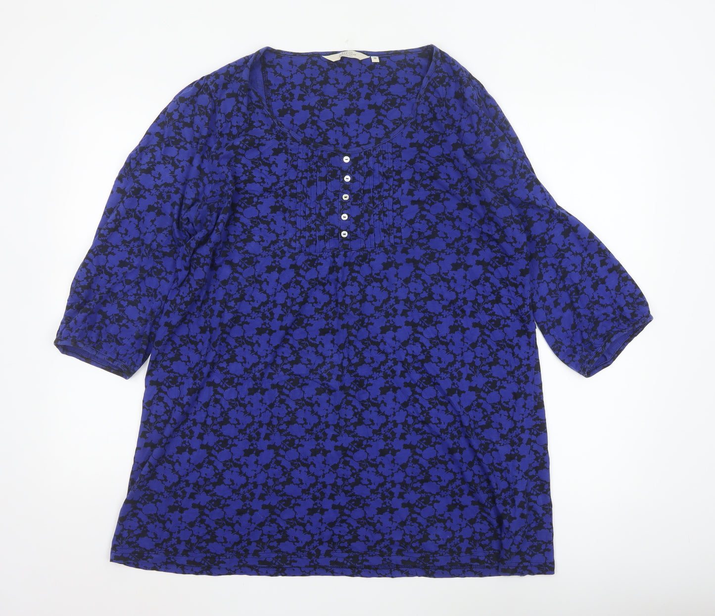 Debenhams Womens Blue Floral 3/4 Sleeve Tunic Top Size 18 Cotton