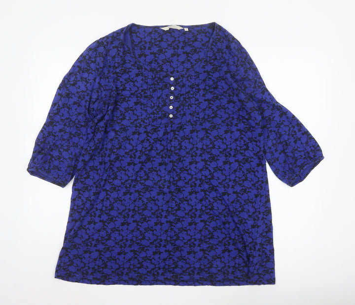 Debenhams Womens Blue Floral 3/4 Sleeve Tunic Top Size 18 Cotton