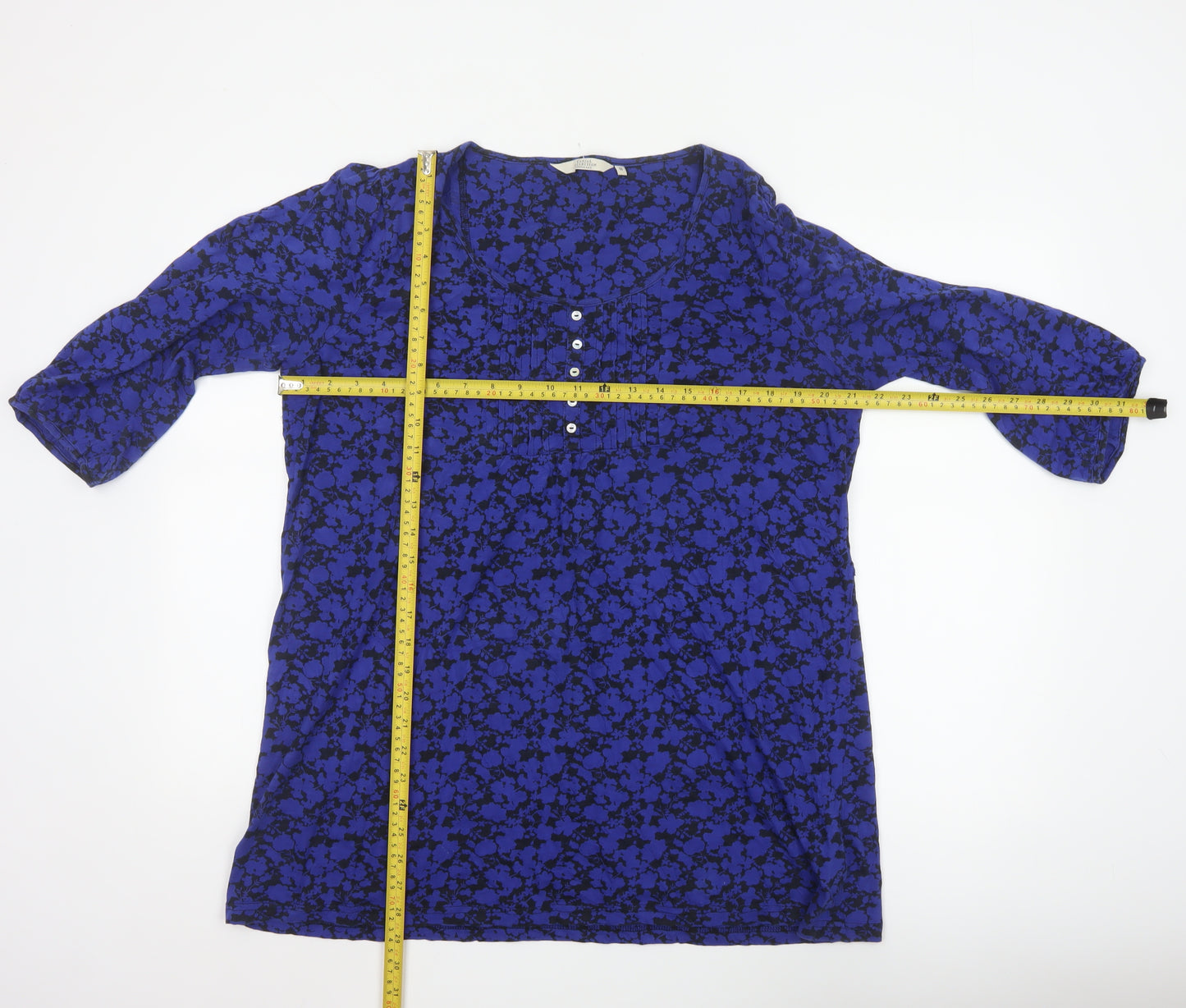 Debenhams Womens Blue Floral 3/4 Sleeve Tunic Top Size 18 Cotton