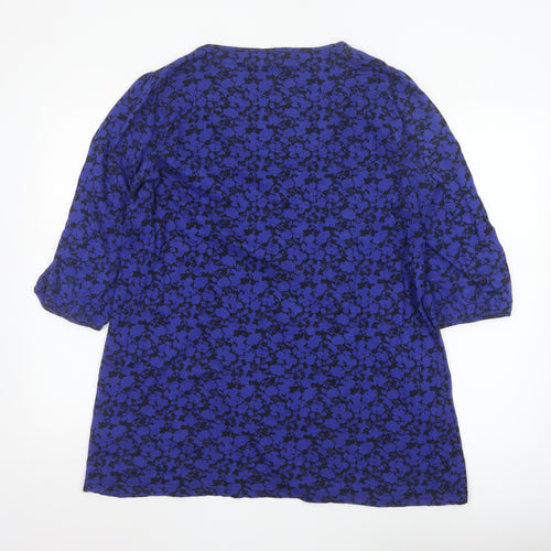 Debenhams Womens Blue Floral 3/4 Sleeve Tunic Top Size 18 Cotton