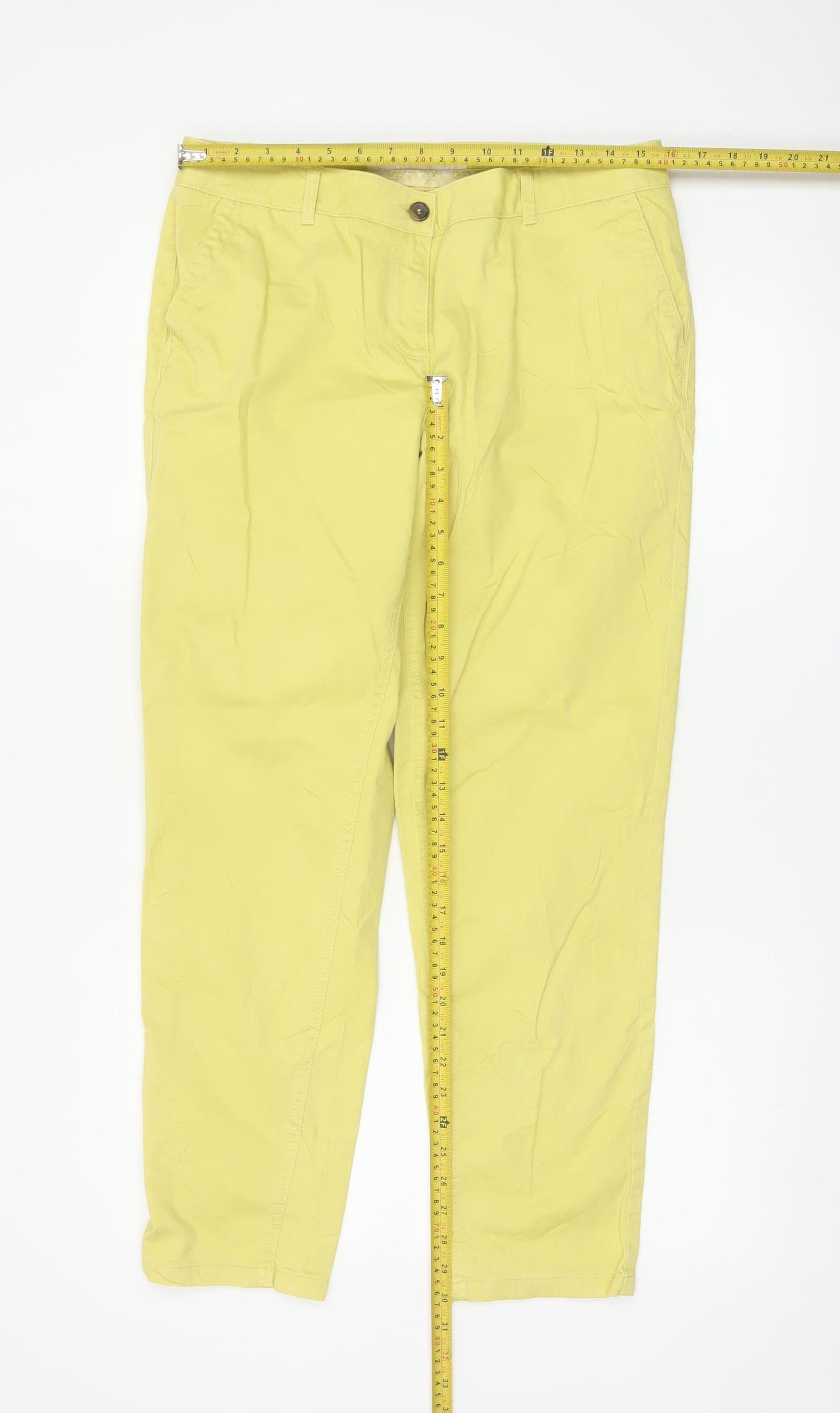 Next Women Yellow Chino Trousers Size 12 Cotton Stretch
