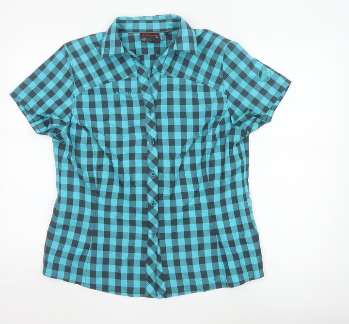 Mammut Men's Blue Check Short Sleeve Outdoor Button-Up Shirt L