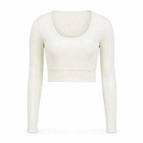 Bershka Women’s Ivory Cropped Long Sleeve Stretch Top Size 6